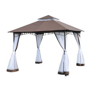 Gazebo Moderno 3x3 Metri per Esterni, Tenda a Baldacchino in Tessuto Color Caffè con Pali in Metallo per Cortili, Ville, Parchi e Hotel - Product Image 4