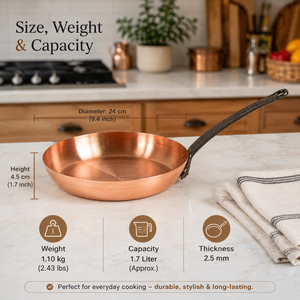 100% Pure Copper Frying Pan, Handmade Copper Skillet, Premium Chef Cooking Pan, Heavy Gauge Copper Cookware, OEM ODM Wholesale - Product Image 5