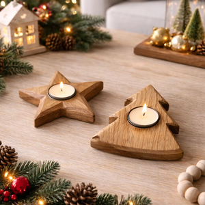 Juego de Portavelas de Madera Hexagonales Hechos a Mano, Diseño de Estrella, Decoración Nórdica Minimalista para el Hogar, Pascua, Navidad, Festividades - Product Image 1