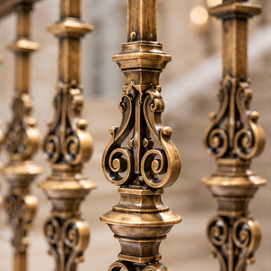 Barandilla Ornamental de Bronce con Balaustres de Doble Espiral y Detalles Esculpidos en Forma de Bulbo, Pasamanos y Balaustrada Metálicos - Product Image 4