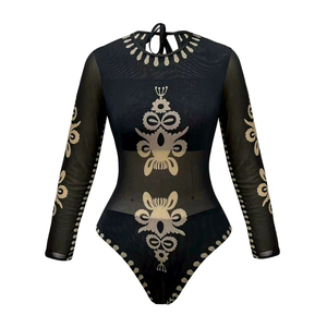 2026 Long Sleeve <b>Sheer</b> Sun Protection One Piece Set Swimsuit Women Sexy Rash Guard Swimwear <b>Bodysuit</b> Sports Swimwear Beach Top - Product Image 2