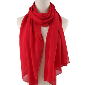 Red Chiffon <b>Scarf</b> Women Long Solid Color Simple Style All Seasons Skin Friendly Daily Wear Accessory - Product Image 3