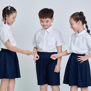 Chemise d'uniforme scolaire unisexe blanche à manches courtes pour enfants du primaire, en popeline 65 % polyester 35 % coton, marque FMF vietnamienne - Product Image 1