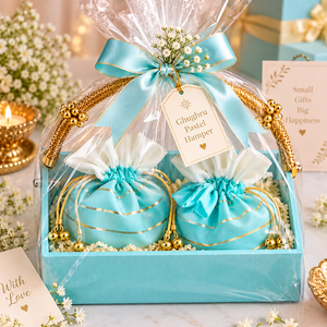 Cesta de Regalo Ghughru Pastel con 2 Bolsas Potli, Regalo Elegante para Bodas, Diwali y Otras Ocasiones Festivas - Product Image 2