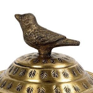Contenedor Redondo de Metal Martillado con Tapa Decorativa con Adorno de Pájaro, Caja de Almacenamiento con Acabado de Latón para Decoración del Hogar - Product Image 5