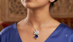 Collar con Colgante de Flor de Diamante Shivay Star, Zirconia Azul, Oro Sólido de 10K, Cadena de Serpiente Chapada en Rodio, para Mujer - Product Image 2