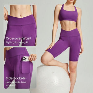 Shorts de yoga pour femmes, taille mi-haute, coupe régulière, séchage rapide, écologiques, les plus vendus en gros, avec poches latérales, motif personnalisable - Product Image 5