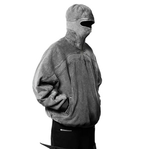 Venta al por mayor personalizada de los hombres 100% de algodón de lana Sudadera con capucha de gran tamaño hombro caído pulóver bordado Puff sólido invierno - Product Image 4
