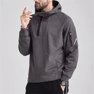 เสื้อฮู้ดดี้ผู้ชายแบบขายส่ง ดีไซน์เรียบง่าย ครึ่งซิป แขนยาว สำหรับฤดูใบไม้ร่วง  รับสกรีนโลโก้ มีกระเป๋าข้าง - Product Image 3