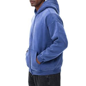 Sweat-shirts à capuche pour hommes de qualité supérieure, effet usé, fermeture éclair intégrale, effet délavé soleil, style vintage, lavage à l'acide personnalisé. - Product Image 4
