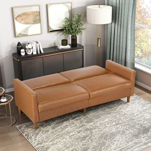 Sofá Cama Moderno de 1 Plaza en Piel Sintética Color Camel, Elegante y Confortable con Estructura de Madera Contrachapada Resistente para el Hogar - Product Image 3