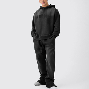 Nouvel ensemble de survêtement vintage personnalisé effet vieilli pour homme, comprenant un sweat à capuche et un pantalon de survêtement évasé à jambe droite - Product Image 3