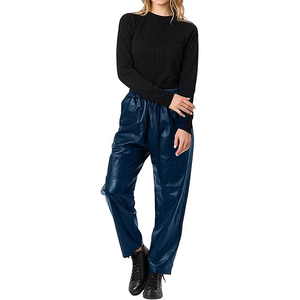 Pantalones Harem de PU para Mujer, Cintura Media, Cordón Ajustable, Corte Holgado, Largos, Color Sólido, Estilo Casual de Otoño - Product Image 4