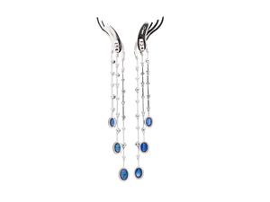 Boucles d'oreilles pendantes de luxe en argent sterling 925 massif avec cristaux en forme de goutte d'eau pour femmes, bijoux de fête - Product Image 1