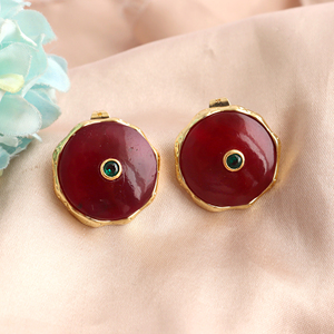 Classy women jewelry ruby jade geometric round <b>studs</b> with tiny <b>emerald</b> cz inlay 18k gold plated texture brass metal <b>stud</b> <b>earring</b> - Product Image 3