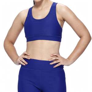Women's Blue Asymmetric Cowl Neck Yoga Set Elastic Waist <b>Crop</b> Top <b>Legging</b> Bra Solid Pattern Breathable Spandex/Nylon 2-Piece - Product Image 6