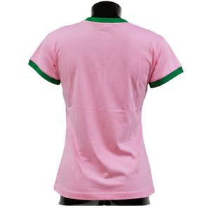 Women Pink Green Black Ringer T Shirt Classic Letter Embroidered Casual <b>Top</b> Short Sleeve Fashion Apparel Stylish Everyday Wear - Product Image 2
