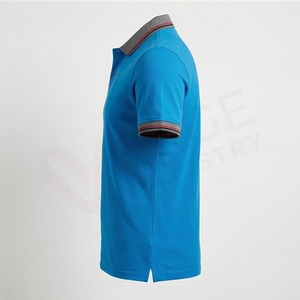 Polo piqué bleu à manches courtes pour homme, décontracté, respirant, coupe classique, design tricoté uni - Product Image 3