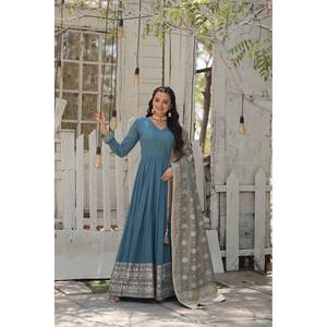 Rich <b>Sequins</b> Embroidered Women's <b>Party</b> Wear Gown with Work - Product Image 6