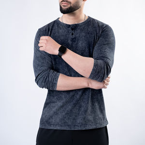 T-shirt à manches longues de haute qualité pour hommes, 100% coton, vêtements unis, respirant, col rond, manches longues. - Product Image 4