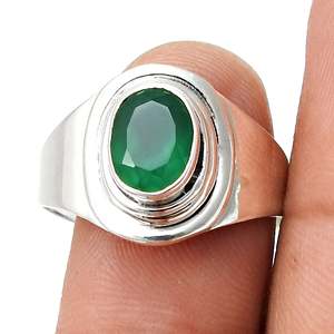 Natural Green Onyx Gemstone Ring Available In 925 <b>Solid</b> <b>Silver</b> Bezel Setting Oval Cut Gemstone Bohemian Jewelry At Lowest Price - Product Image 3
