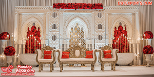 Elegantes marcos de escenario de recepción del sur de Asia blanco, soporte de fondo redondo para Walima y paneles de Escenario nocturno de recepción de bodas - Product Image 5