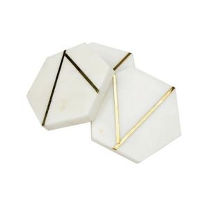 Trending Design <b>Marble</b> <b>Coaster</b> With Brass Strip Stone <b>Coaster</b> With Brass Mats & Pads At very low factory Price - Product Image 4