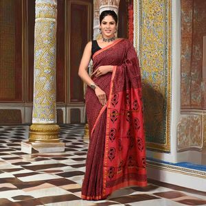 Sari en soie Chanderi de luxe, tissage fin, qualité export - Product Image 1