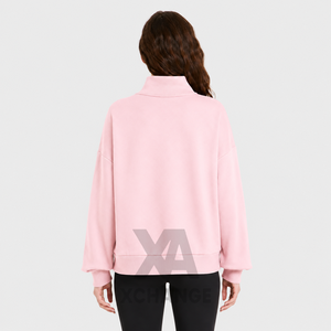 Sudadera de Forro Polar con Cuello Alto para Mujer, Holgada, con Hombros Caídos, Manga Corta, Tejida, de Color Sólido, Transpirable, para Invierno, Corte Regular - Product Image 3