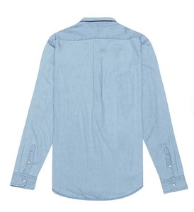 <b>Men's</b> Light Blue Denim Shirt Button Down Collar Full Sleeve Casual Regular Fit 100% Cotton Breathable All Seasons - Product Image 6