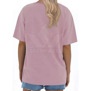 Women's Eco-Friendly Oversized Lavender T-Shirt Crew Neck Short Sleeve Loose Fit Solid Color Cotton <b>Jersey</b> Drop Shoulder - Product Image 3