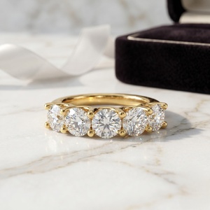 2.40CTW Lab Grown Round Brilliant Cut Prong <b>Set</b> Five Stone <b>Gold</b> Plated Women's Luxury IGI Certified Band <b>Ring</b> - Product Image 1