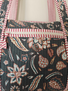 Floral Quilted Lightweight <b>Duffel</b> <b>Bag</b> with Zipper Closure Adjustable Straps Cotton Lining for Travel - Product Image 2