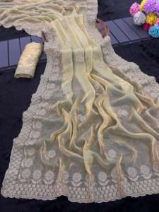 Compra al por mayor: Sarees Vijeta de satén de seda elegante con bordados en toda la prenda, detalles de Pallu y bordes de diseño con trabajo Butta en seis colores. - Product Image 2