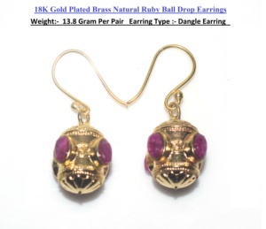 Pendientes de Aro con Bola de Rubí Natural, Chapados en Oro de 18K, Hechos a Mano, Estilo Bohemio Vintage, con Certificado IGI, 13.8g, Regalo de Boda - Product Image 2