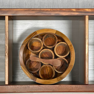 Caja de Especias Redonda de Madera de Palisandro Hecha a Mano, con Tapa de Vidrio Transparente, 7 Contenedores, 1 Cuchara, Hecho a Mano, Venta al Por Mayor - Product Image 4