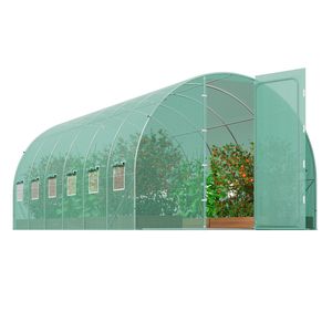Serra a tunnel verde 19.4x9.7x7.4 piedi con telaio in acciaio zincato e telo in PE verde, ideale per giardini - Product Image 1