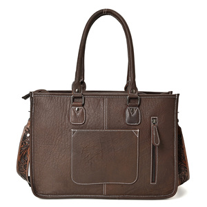 Western Cowhide Leather Tote Bag with Floral Tooled Design Adjustable <b>Shoulder</b> <b>Strap</b> for Women - Product Image 2