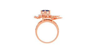 Bague personnalisée de luxe en saphir bleu et diamants en grappe, en or rose avec un design floral élégant pour mariage et anniversaire - Product Image 4