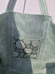 Bolso Tote Vintage Acolchado de Algodón Ligero de Color Verde Sólido, Abierto por Arriba, para Compras, Viajes, Mercado, Uso Diario, Todas las Temporadas - Product Image 2