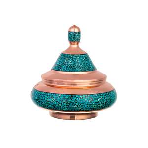 Élégante bonbonnière en cuivre à motif arabe, finition turquoise décorative, récipient à bonbons avec couvercle, décoration de table à manger, décoration de la maison - Product Image 2