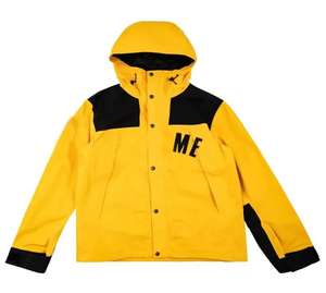Men's <b>Yellow</b> Hooded <b>Puffer</b> <b>Jacket</b> ME Print Stand Collar Breathable Casual Zipper Closure Waterproof Winter Outerwear Regular Fit - Product Image 1
