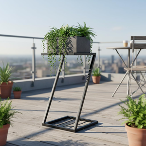Support de plante en métal en forme de Z, support de plante noir avec pieds robustes pour la décoration intérieure et extérieure, porte-pot de fleurs moderne pour la maison - Product Image 2
