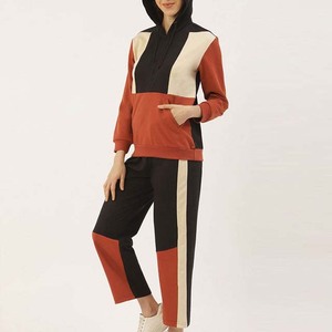 ชุดวอร์มผู้หญิงแบบ Color Blocking เสื้อฮู้ดมีกระเป๋าข้าง แขนยาว สวมใส่สบายๆ สำหรับฤดูใบไม้ร่วง ผลิตจากผ้าโพลีเอสเตอร์ผสมฝ้าย - Product Image 2