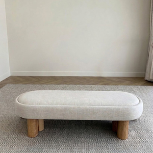 Convertible Minimalist Upholstered <b>Bench</b> with Oak <b>Legs</b> and Fabric Seat Modern Design for Bedroom Use - Product Image 1