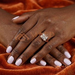 Classic 14K Rose Gold Emerald Shape Diamond Bridal <b>Ring</b> with Sleek <b>Open</b> Frame Setting for Women - Product Image 4