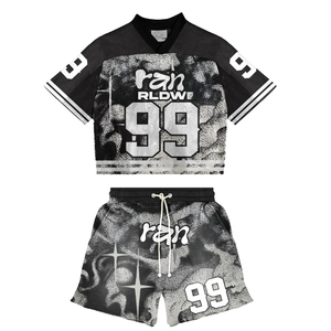 Y2K Streetwear Graphic Print Crop Football Jersey and Shorts <b>Set</b> Unisex Bloccore <b>Mesh</b> <b>Two</b> <b>Piece</b> Tracksuit Custom Team Uniform - Product Image 5