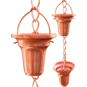 Chaîne de pluie en cuivre martelé à la main de grande qualité, alternative élégante à la gouttière pour la décoration de la maison et du jardin - Product Image 5