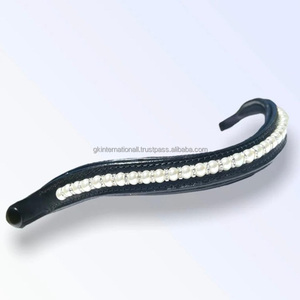 Precio al por mayor de lujo banda de cuero para la frente de caballo con cristal y Perla Bling Horse banda de cuero para la frente en tamaños de mazorca completa - Product Image 2