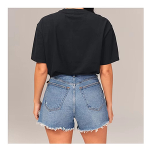Shorts de Mezclilla de Cintura Alta para Mujer, Color Sólido, Cierre de Botones, Estilo Casual de Verano, Corte Regular, Tela Ligera Azul Claro - Product Image 3